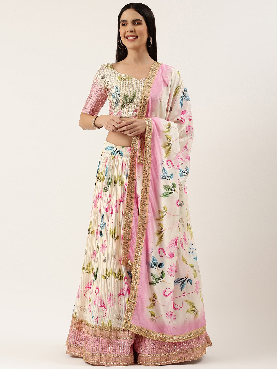 LOOKNBOOK ART Embroidered Sequinned Unstitched Lehenga & Blouse With Dupatta, White
LOOKNBOOK ART Embroidered Sequinned Unstitched Lehenga & Blouse With Dupatta, White