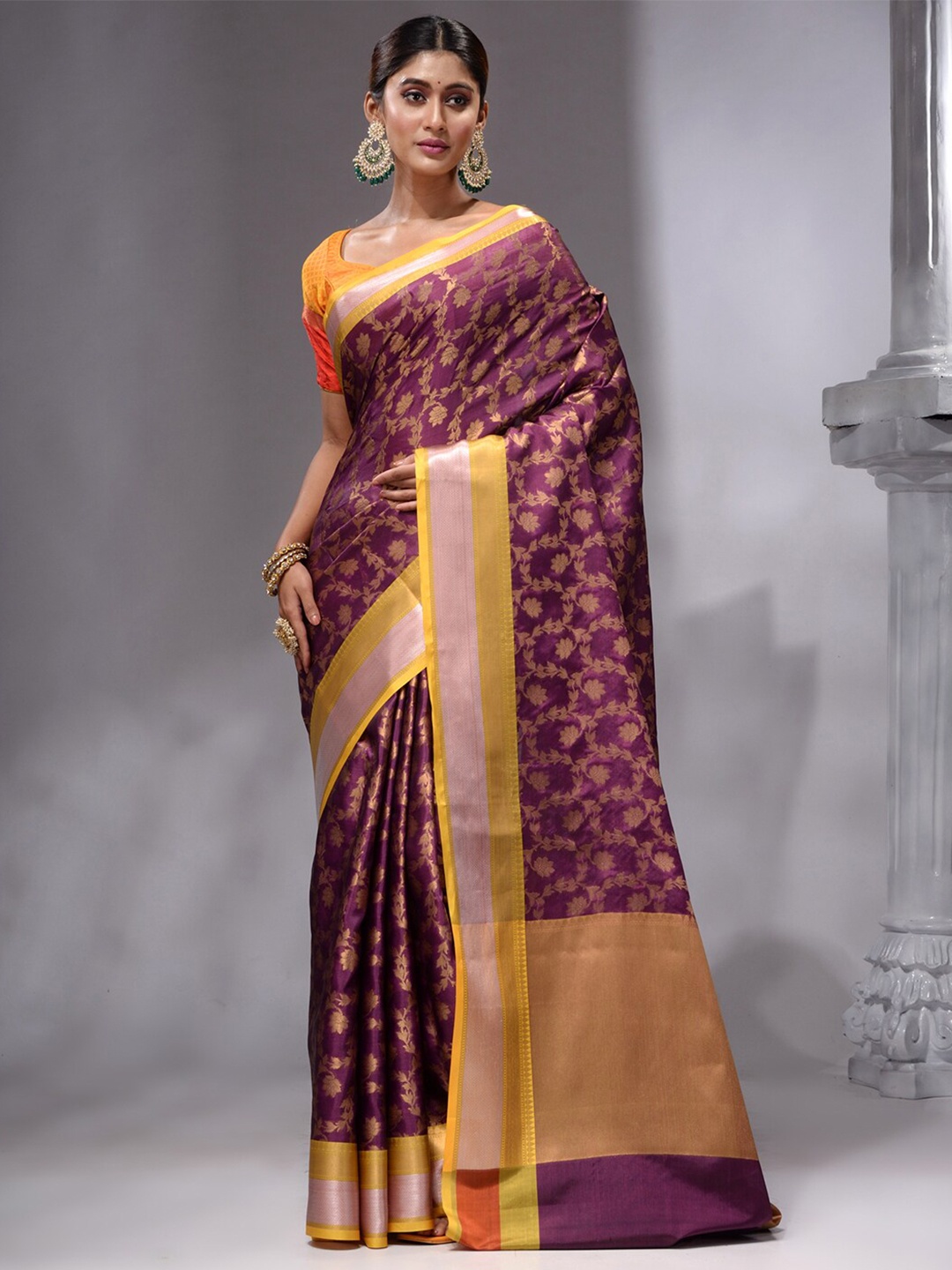 HOUSE OF BEGUM Ethnic Motifs Woven Design Zari Pure Cotton Banarasi Saree, Purple
HOUSE OF BEGUM Ethnic Motifs Woven Design Zari Pure Cotton Banarasi Saree, Purple