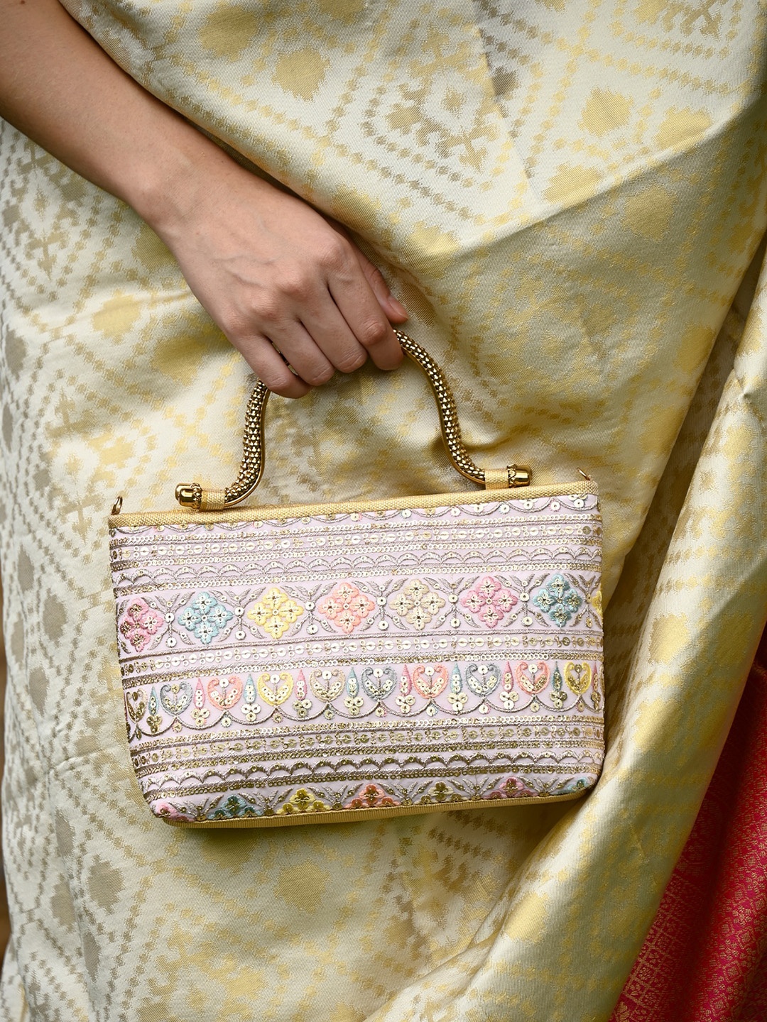 ODETTE Embellished Handheld Bag, Beige