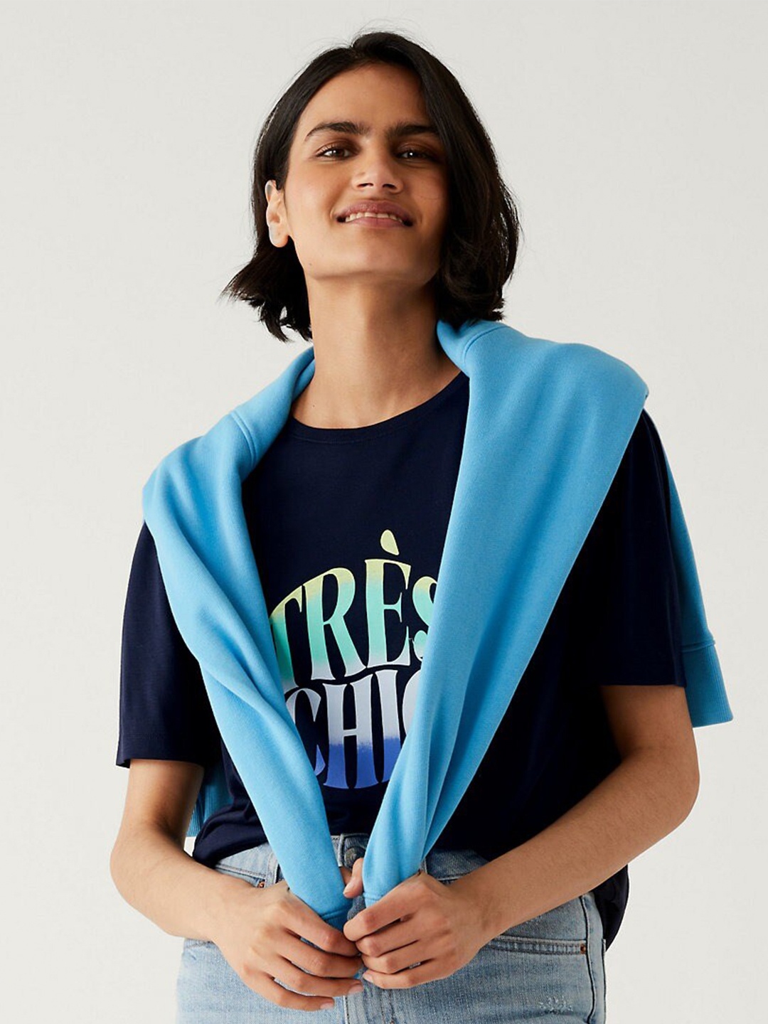 Marks & Spencer Women Typography Printed Drop Shoulder Sleeves Relaxed Fit T-shirt, Navy blue
Marks & Spencer Women Typography Printed Drop Shoulder Sleeves Relaxed Fit T-shirt, Navy blue
