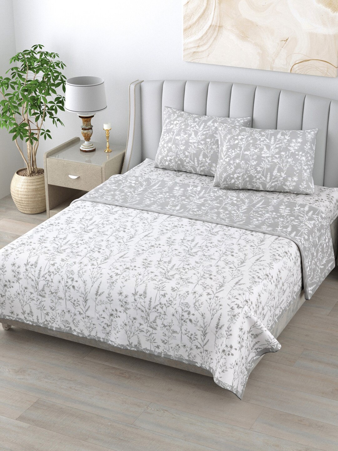 Home Fresh Rosemary White & Blue 4-Pieces Printed Pure Cotton Reversible Bedding Set
Home Fresh Rosemary White & Blue 4-Pieces Printed Pure Cotton Reversible Bedding Set