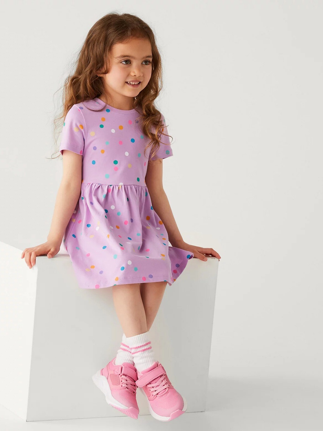 Marks & Spencer Girls Polka Dot Printed Round Neck Short Sleeve Cotton A-Line Dress, Purple
Marks & Spencer Girls Polka Dot Printed Round Neck Short Sleeve Cotton A-Line Dress, Purple