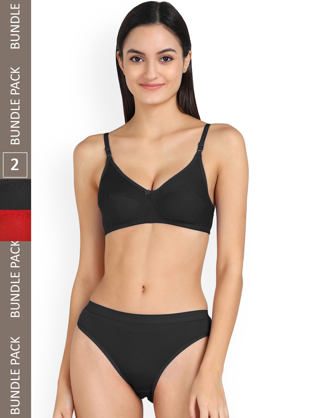 PIBU Pack Of 2 Mid-Rise Cotton Lingerie Set FC_B_Ruchi Set_Red ,Black_30
