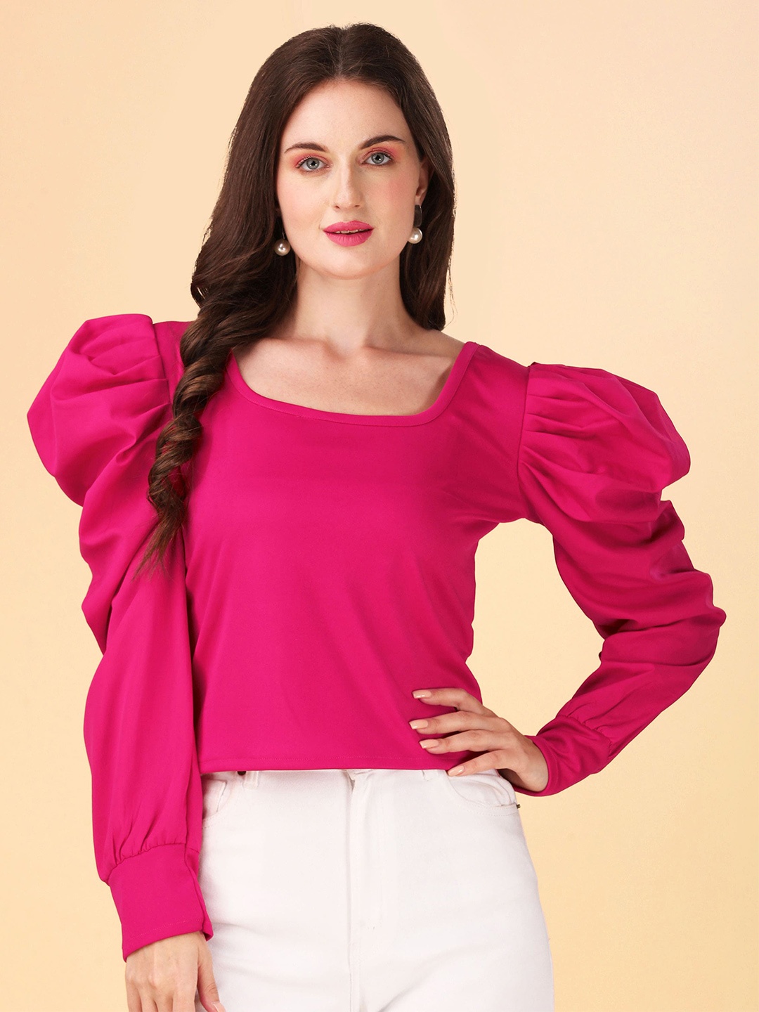 DL Fashion Puff Sleeve Regular Top, Pink