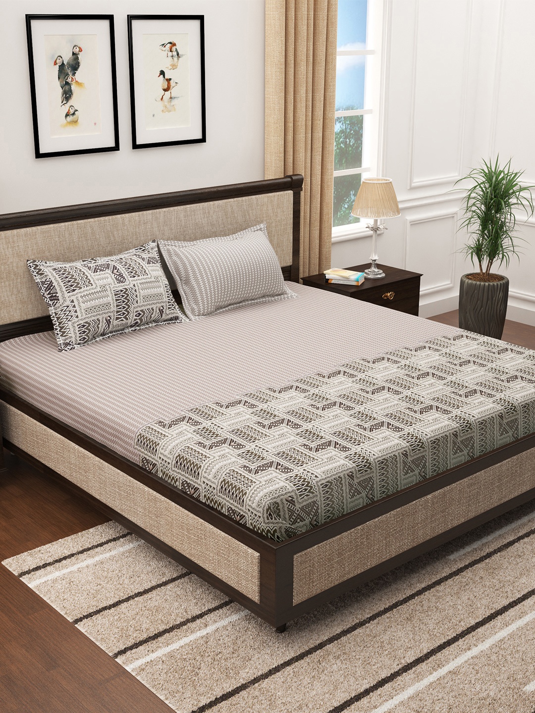 Story@home Brown & White Geometric Cotton 300 TC King Bedsheet with 2 Pillow Covers
Story@home Brown & White Geometric Cotton 300 TC King Bedsheet with 2 Pillow Covers