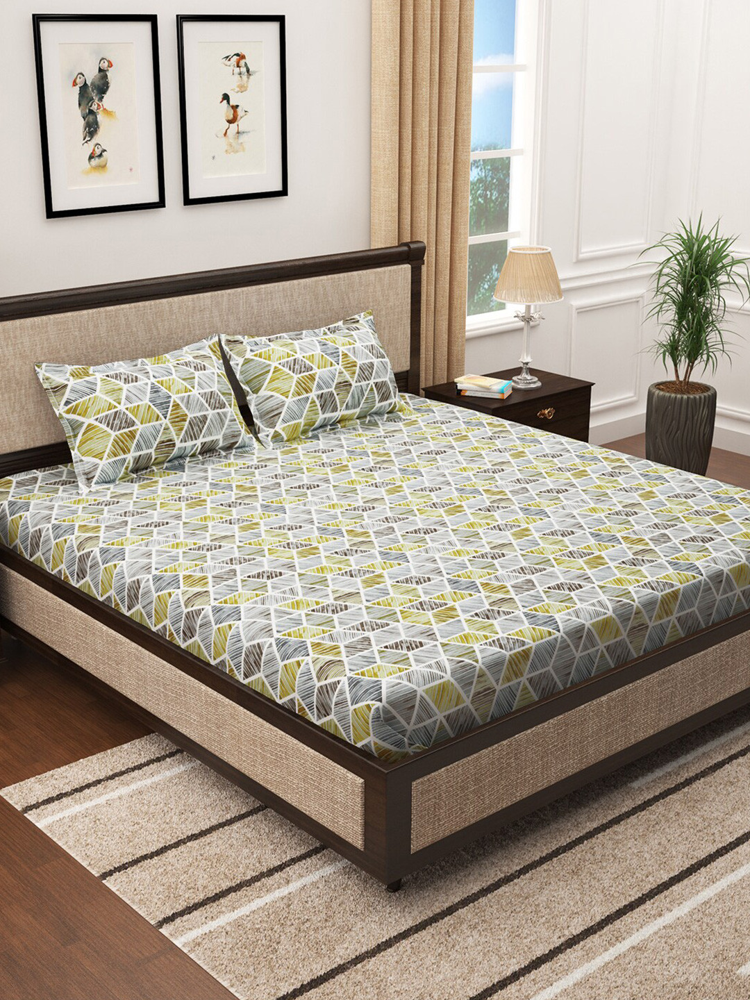 Story@home Grey & Brown Geometric Cotton 300 TC King Bedsheet with 2 Pillow Covers
Story@home Grey & Brown Geometric Cotton 300 TC King Bedsheet with 2 Pillow Covers