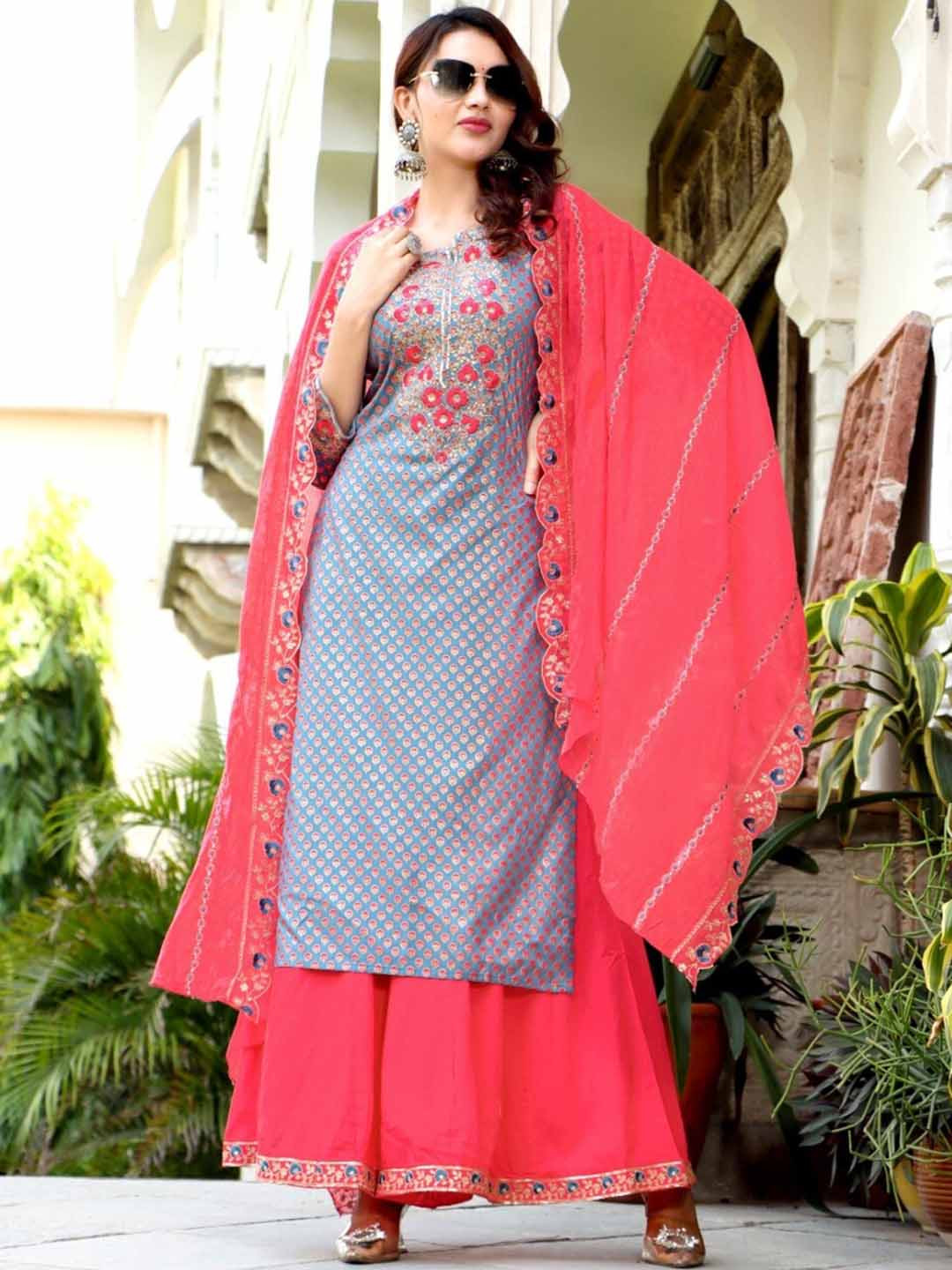 Ramas Women Blue Ethnic Motifs Printed Regular Thread Work Kurta with Sharara & With Dupatta 
Ramas Women Blue Ethnic Motifs Printed Regular Thread Work Kurta with Sharara & With Dupatta