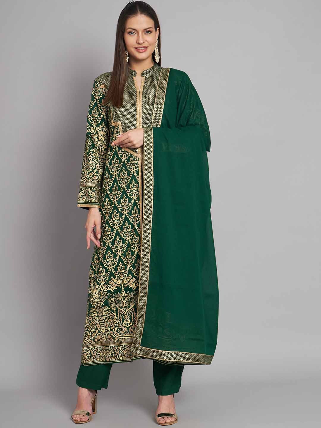 KALINI Ethnic Motifs Printed Long Sleeve Zari Work A-Line Kurta With Trousers & Dupatta, Green
KALINI Ethnic Motifs Printed Long Sleeve Zari Work A-Line Kurta With Trousers & Dupatta, Green