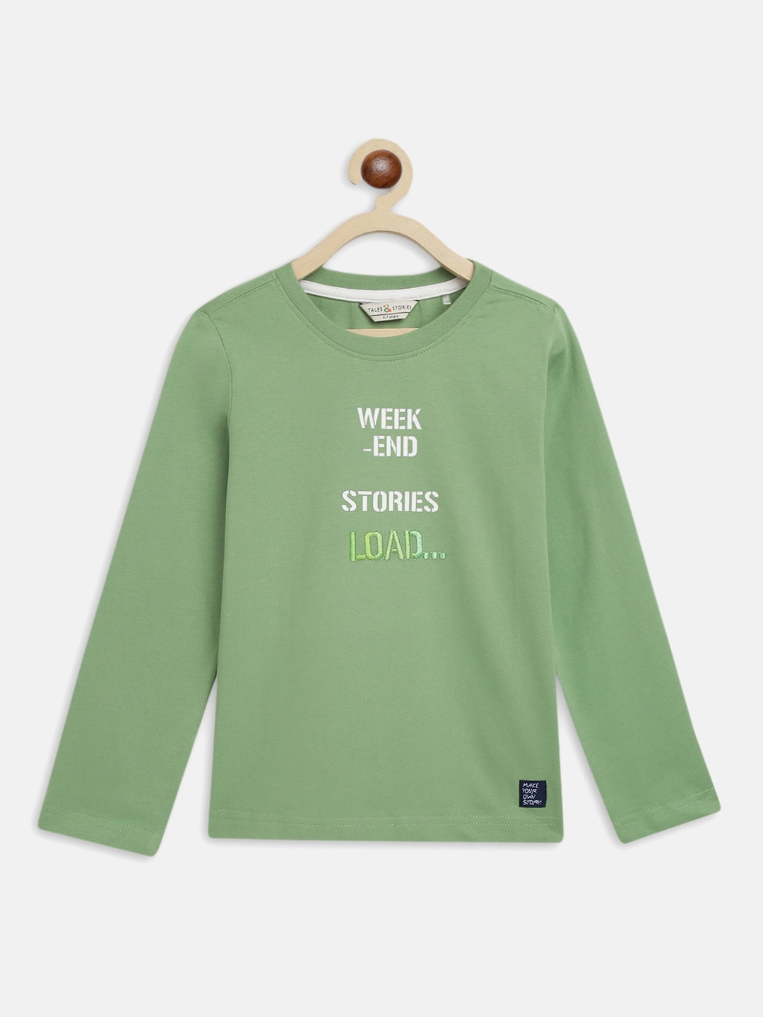TALES & STORIES Boys Typography Printed Embroidered Long Sleeves Cotton T-shirt, Green
TALES & STORIES Boys Typography Printed Embroidered Long Sleeves Cotton T-shirt, Green