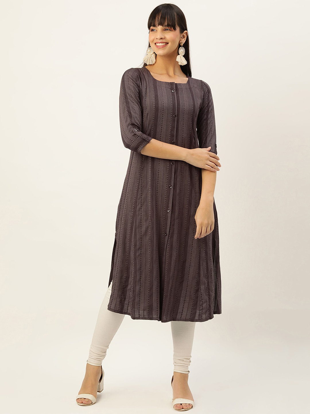ODETTE Woven Design Straight Kurta, Brown
ODETTE Woven Design Straight Kurta, Brown