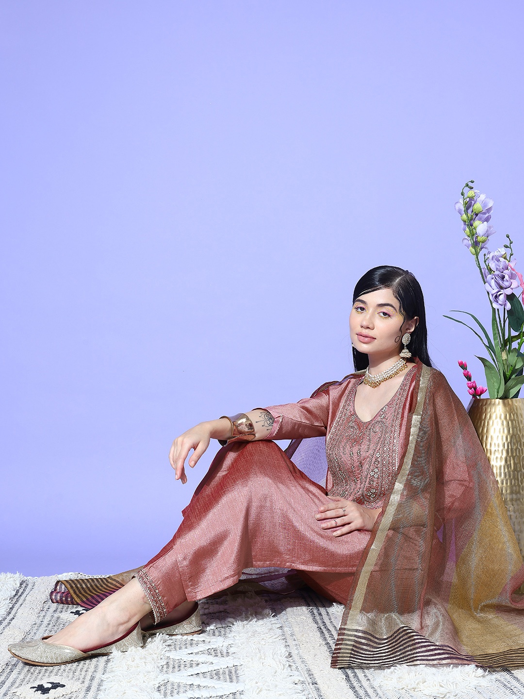 SheWill Women Ethnic Motifs Embroidered Regular Kurta with Trousers & With Dupatta, Peach
SheWill Women Ethnic Motifs Embroidered Regular Kurta with Trousers & With Dupatta, Peach