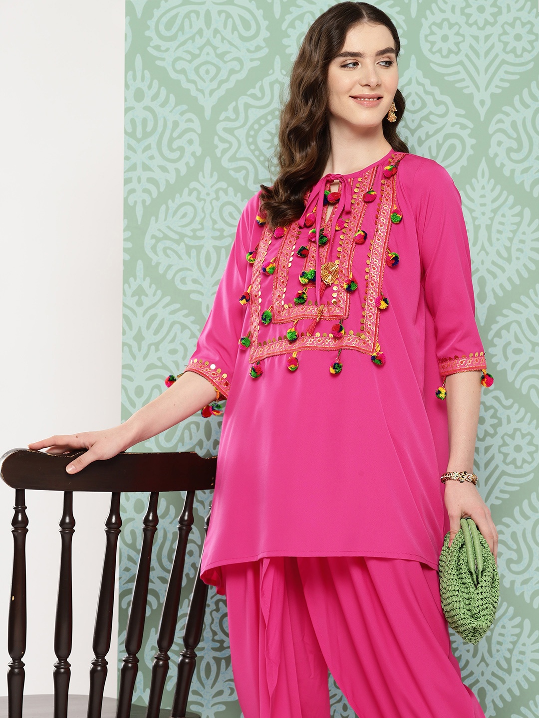 Ahalyaa Ethnic Tunic with Dhoti Pants, Pink