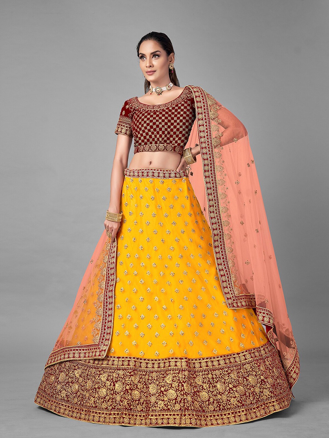 ODETTE Mustard & Red Embroidered Thread Work Semi-Stitched Lehenga & Unstitched Blouse With Dupatta
ODETTE Mustard & Red Embroidered Thread Work Semi-Stitched Lehenga & Unstitched Blouse With Dupatta