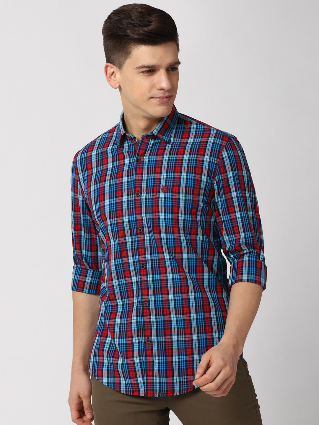 PETER ENGLAND UNIVERSITY Tartan Checked Slim Fit Pure Cotton Casual Shirt, Blue 
PETER ENGLAND UNIVERSITY Tartan Checked Slim Fit Pure Cotton Casual Shirt, Blue