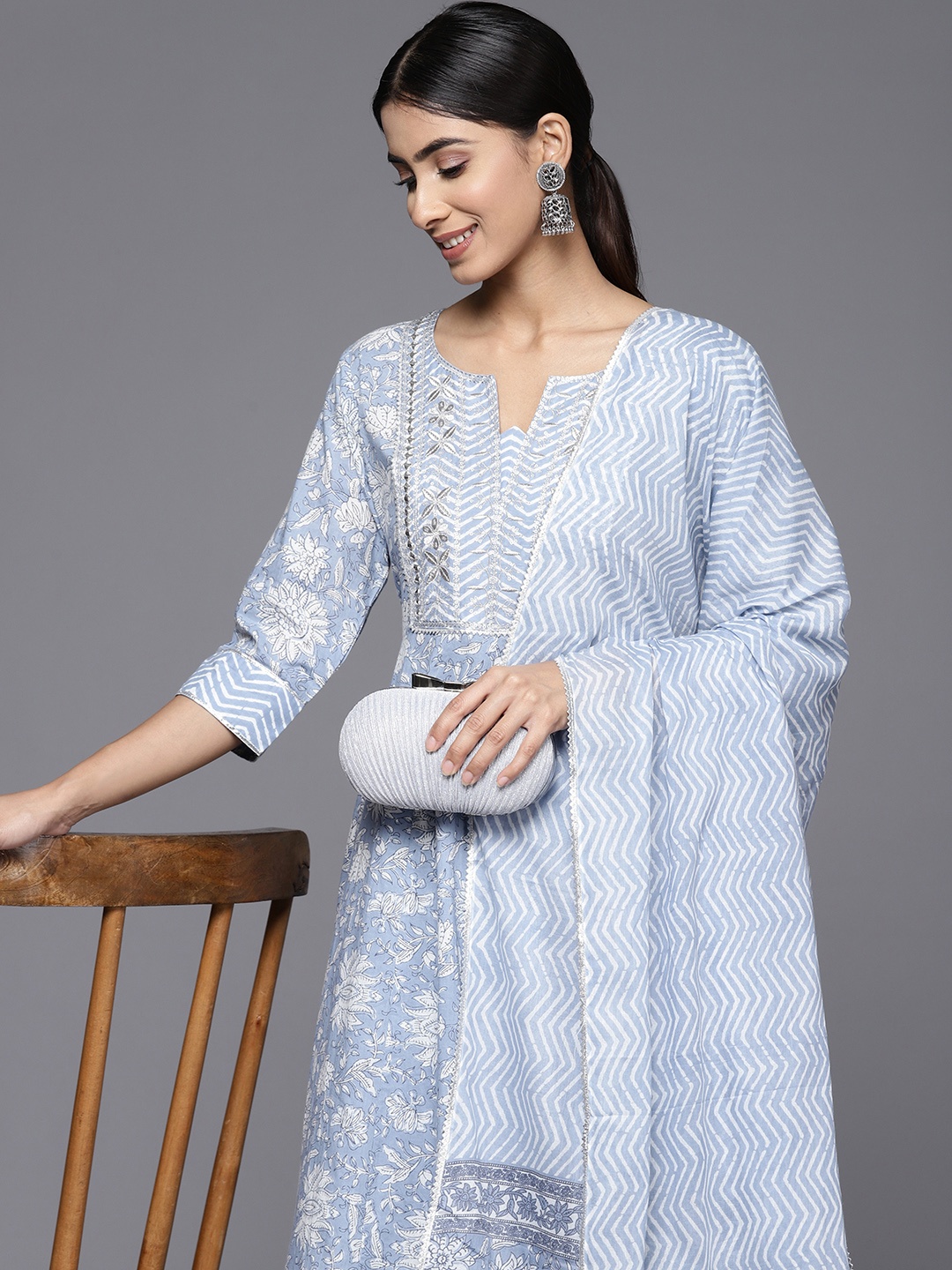 Libas Women Floral Printed Pleated Gotta Patti Pure Cotton Kurta with Churidar & Dupatta, Blue
Libas Women Floral Printed Pleated Gotta Patti Pure Cotton Kurta with Churidar & Dupatta, Blue