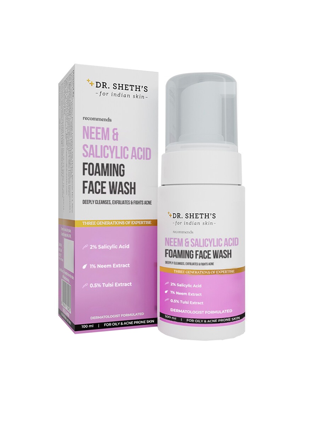 DR. SHETHS Neem & Salicylic Acid Foaming Face Wash with Tulsi Extract - 100 ml, White
DR. SHETHS Neem & Salicylic Acid Foaming Face Wash with Tulsi Extract - 100 ml, White