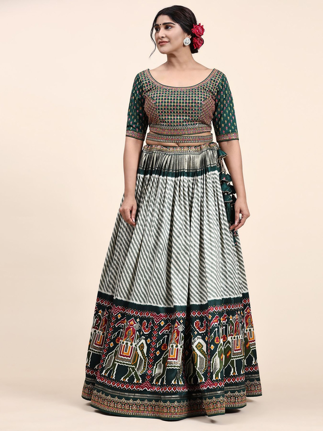 Phenav Embellished Mirror Work Silk Ready To Wear Lehenga & Blouse With Dupatta, Green
Phenav Embellished Mirror Work Silk Ready To Wear Lehenga & Blouse With Dupatta, Green