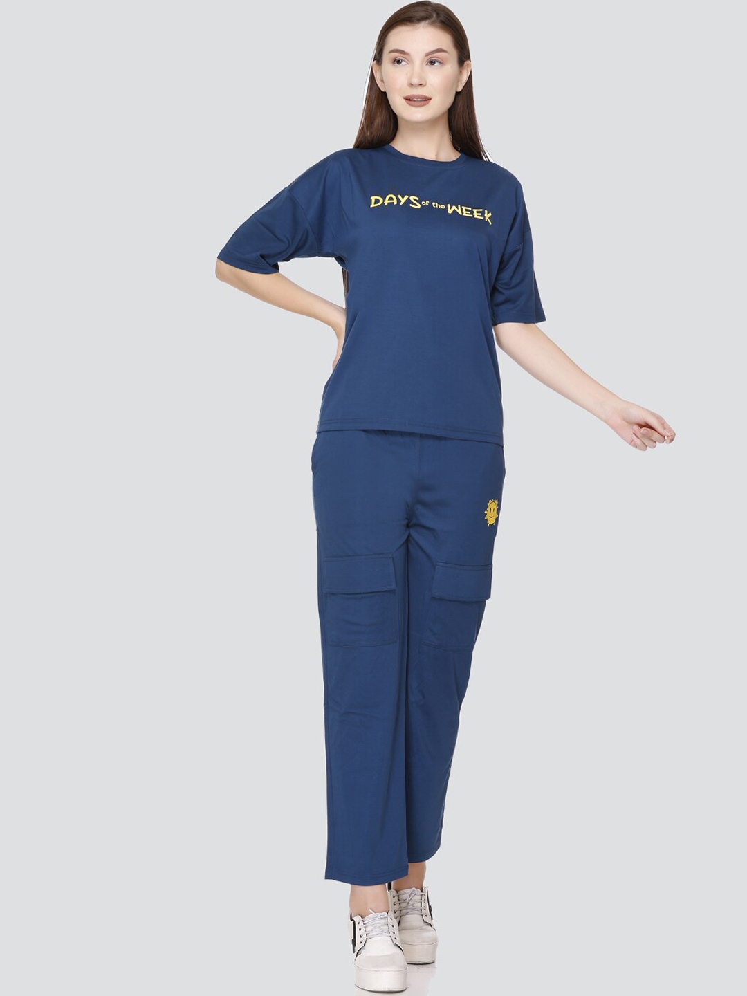 PRINCY KNITWEARS Typography Printed T-Shirt & Trouser Co-Ords Set, Navy blue
PRINCY KNITWEARS Typography Printed T-Shirt & Trouser Co-Ords Set, Navy blue