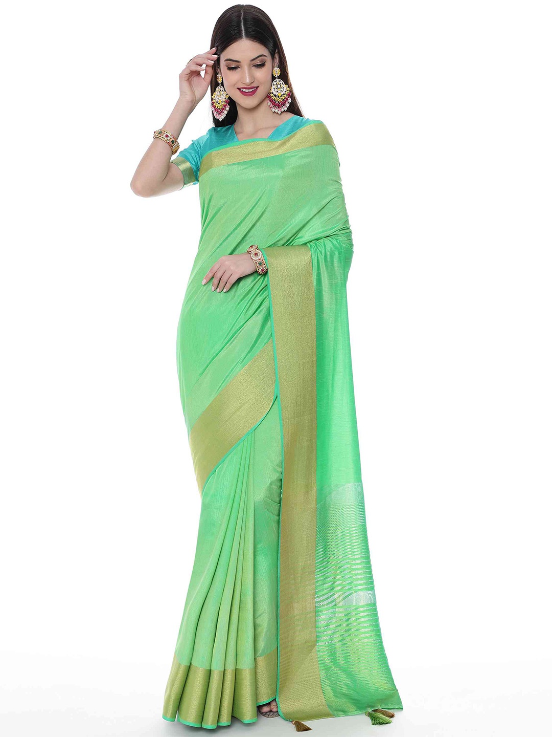 elora Zari Bhagalpuri Saree, Green