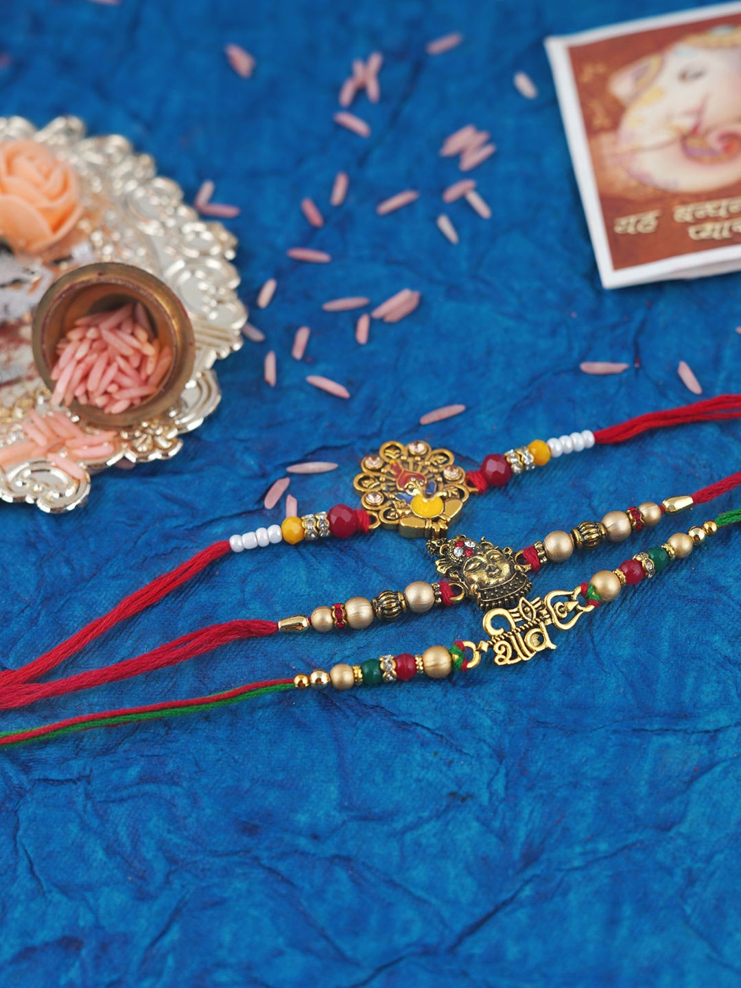 MANSIYAORANGE Set Of 3 Cotton Elegant Stone-Studded & Pearl-Beaded Charm Rakhis, Red
MANSIYAORANGE Set Of 3 Cotton Elegant Stone-Studded & Pearl-Beaded Charm Rakhis, Red