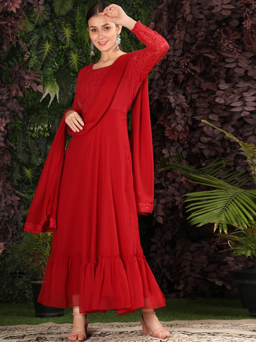 KALINI Floral Embroidered Sequinned Fit & Flare Maxi Ethnic Dress With Dupatta, Red
KALINI Floral Embroidered Sequinned Fit & Flare Maxi Ethnic Dress With Dupatta, Red