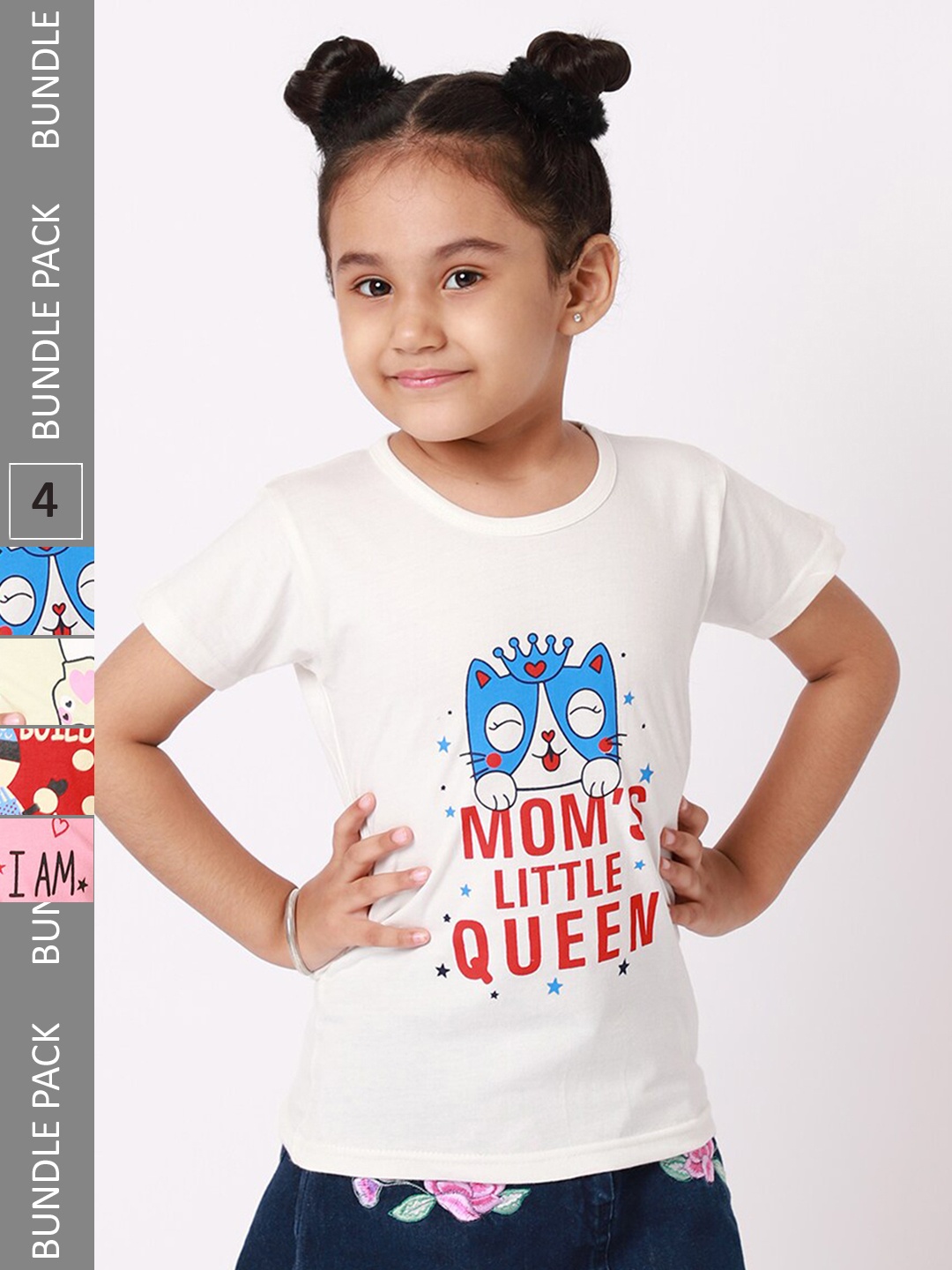 BAESD Girls Pack Of 4 Printed Pure Cotton T-shirt, White