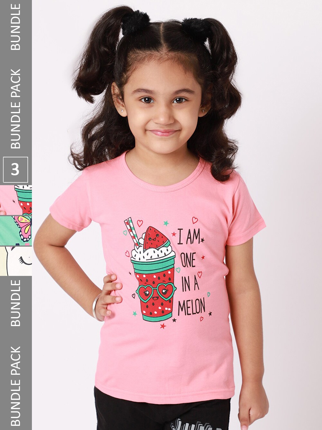 BAESD Pack of 3 Girls Graphic Printed T-shirt, Pink