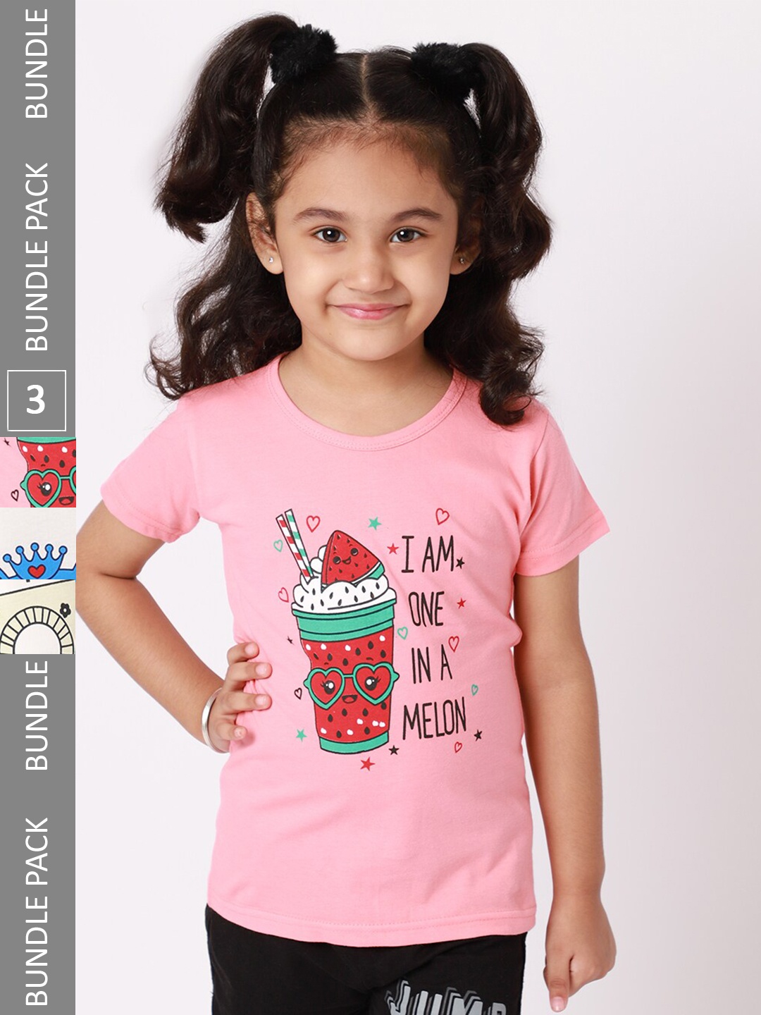 BAESD Girls Pack Of 3 Graphic Printed Cotton T-shirts, Pink