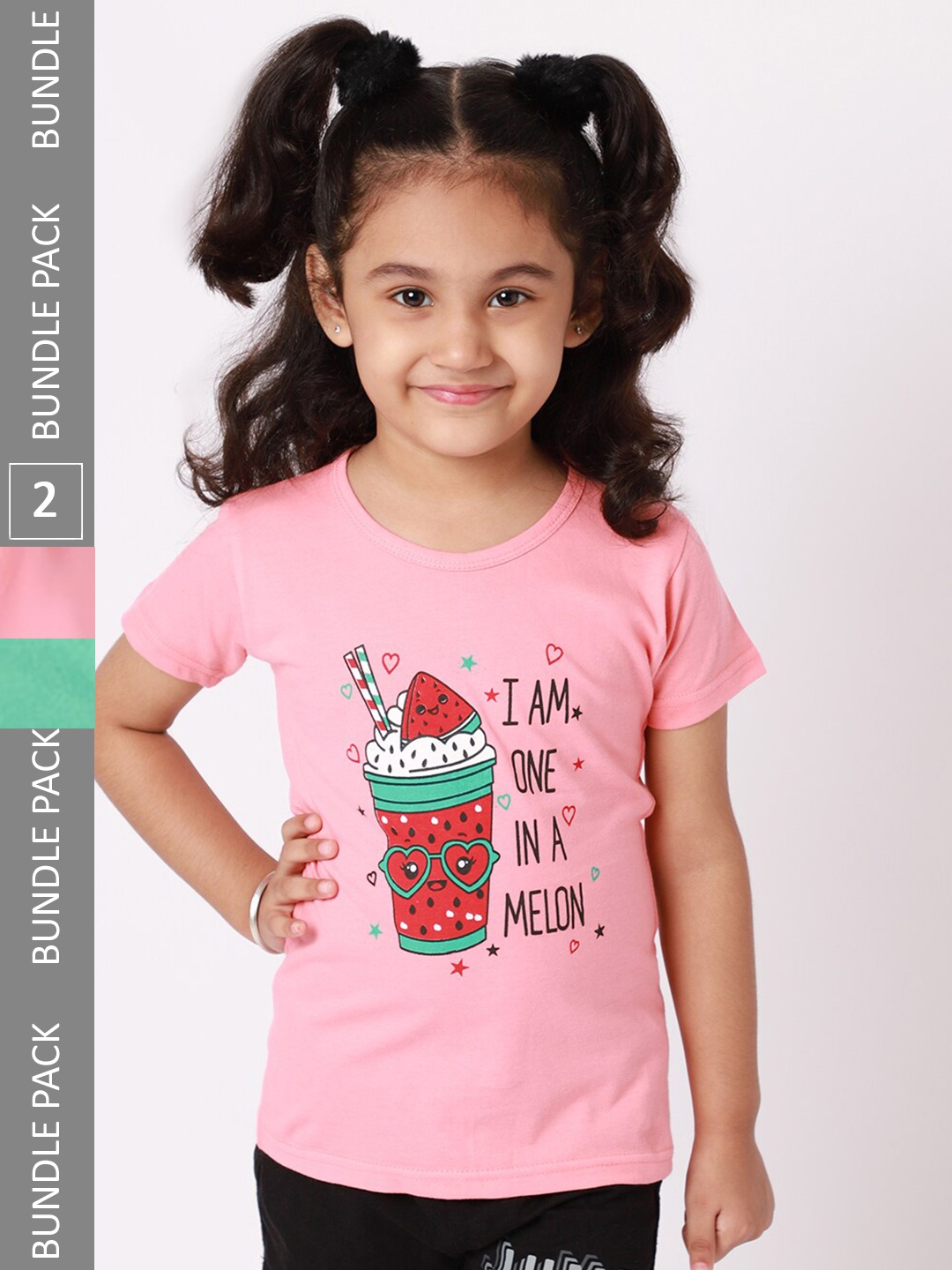 BAESD Girls Pack Of 2 Typography Printed Cotton T-shirt, Pink