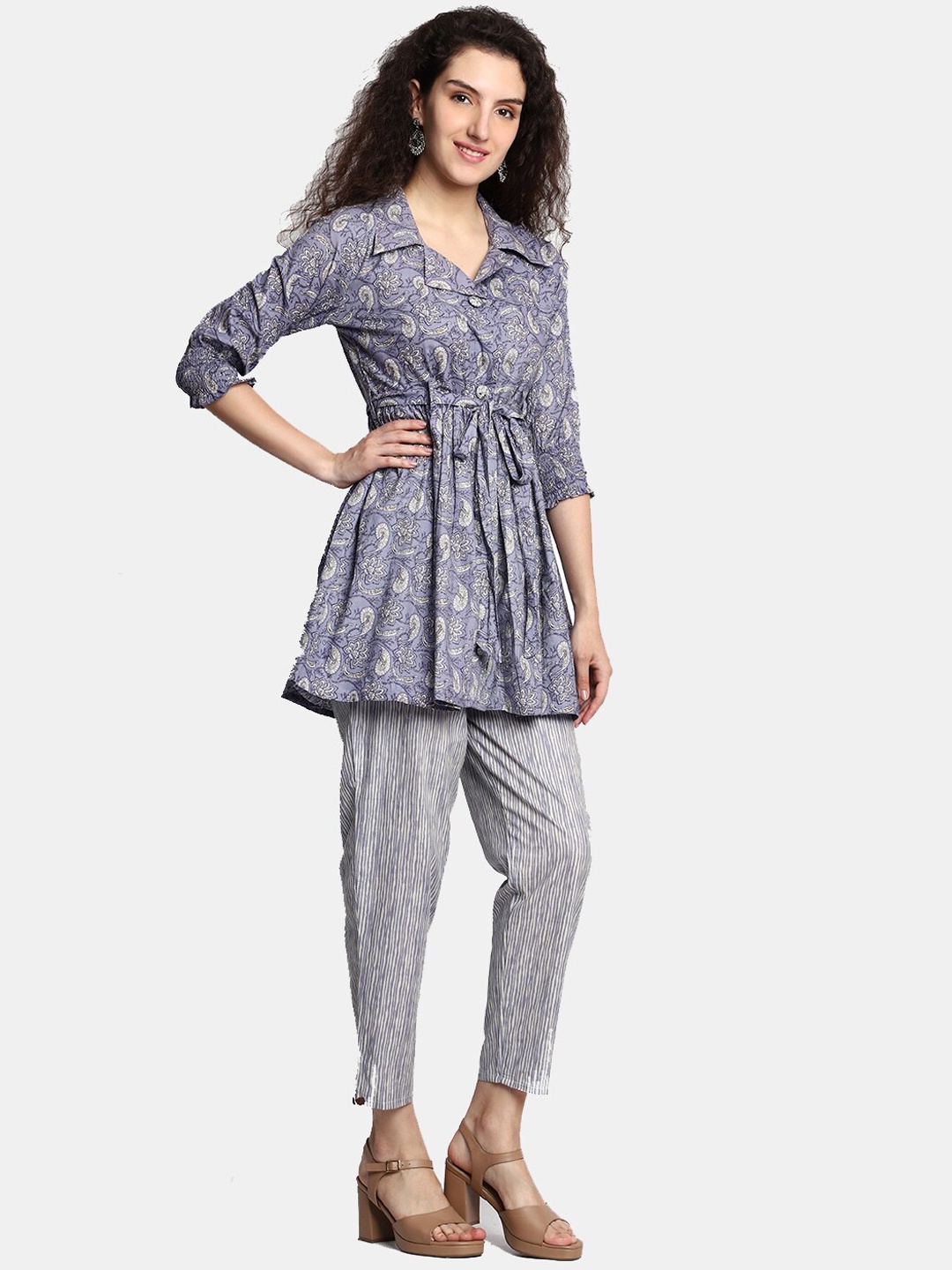 HIGHLIGHT FASHION EXPORT Paisley Printed Shirt Collar Pure Cotton Top With Trousers, Blue
HIGHLIGHT FASHION EXPORT Paisley Printed Shirt Collar Pure Cotton Top With Trousers, Blue
