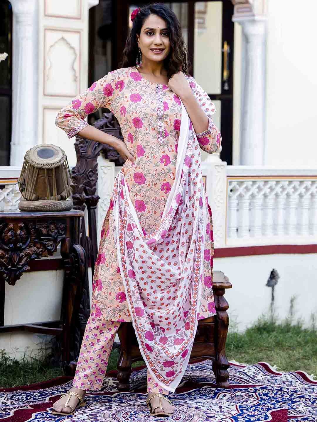 JAIPUR FASHION MODE Floral Printed Regular Pure Cotton Kurta & Trousers With Dupatta, Peach
JAIPUR FASHION MODE Floral Printed Regular Pure Cotton Kurta & Trousers With Dupatta, Peach