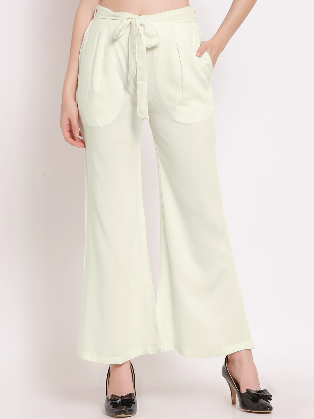 PATRORNA Women Smart Mid Rise Plain Tapered Fit Pleated Parallel Trousers, Off white
PATRORNA Women Smart Mid Rise Plain Tapered Fit Pleated Parallel Trousers, Off white