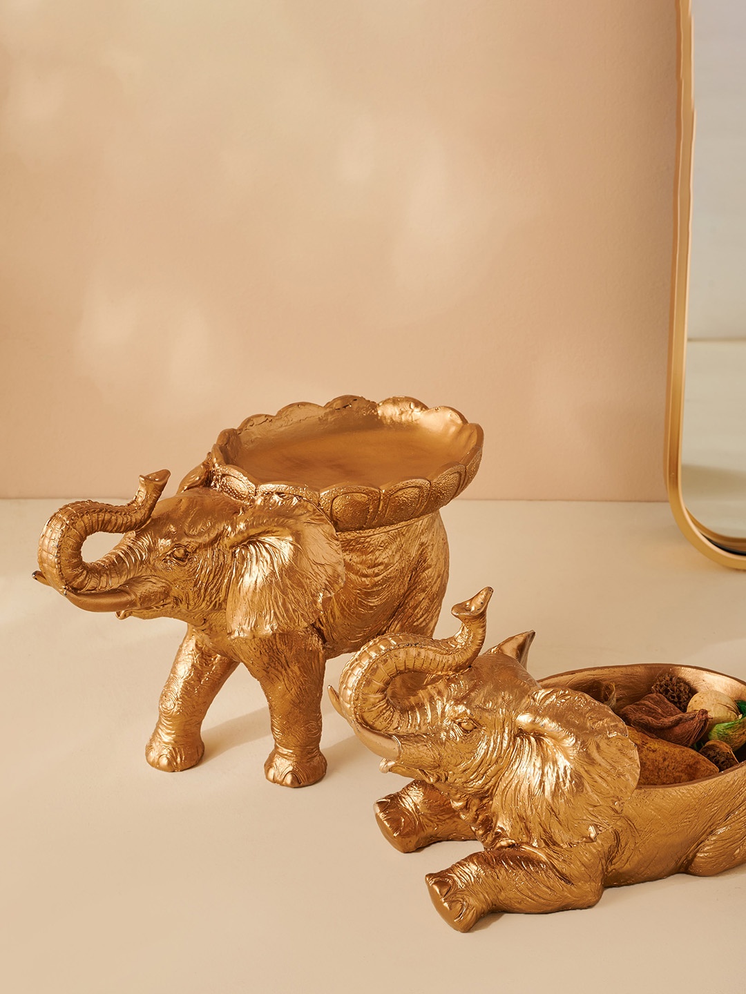 Home Centre Hoovu Golden Sitting Elephant Decorative Bowl, Gold