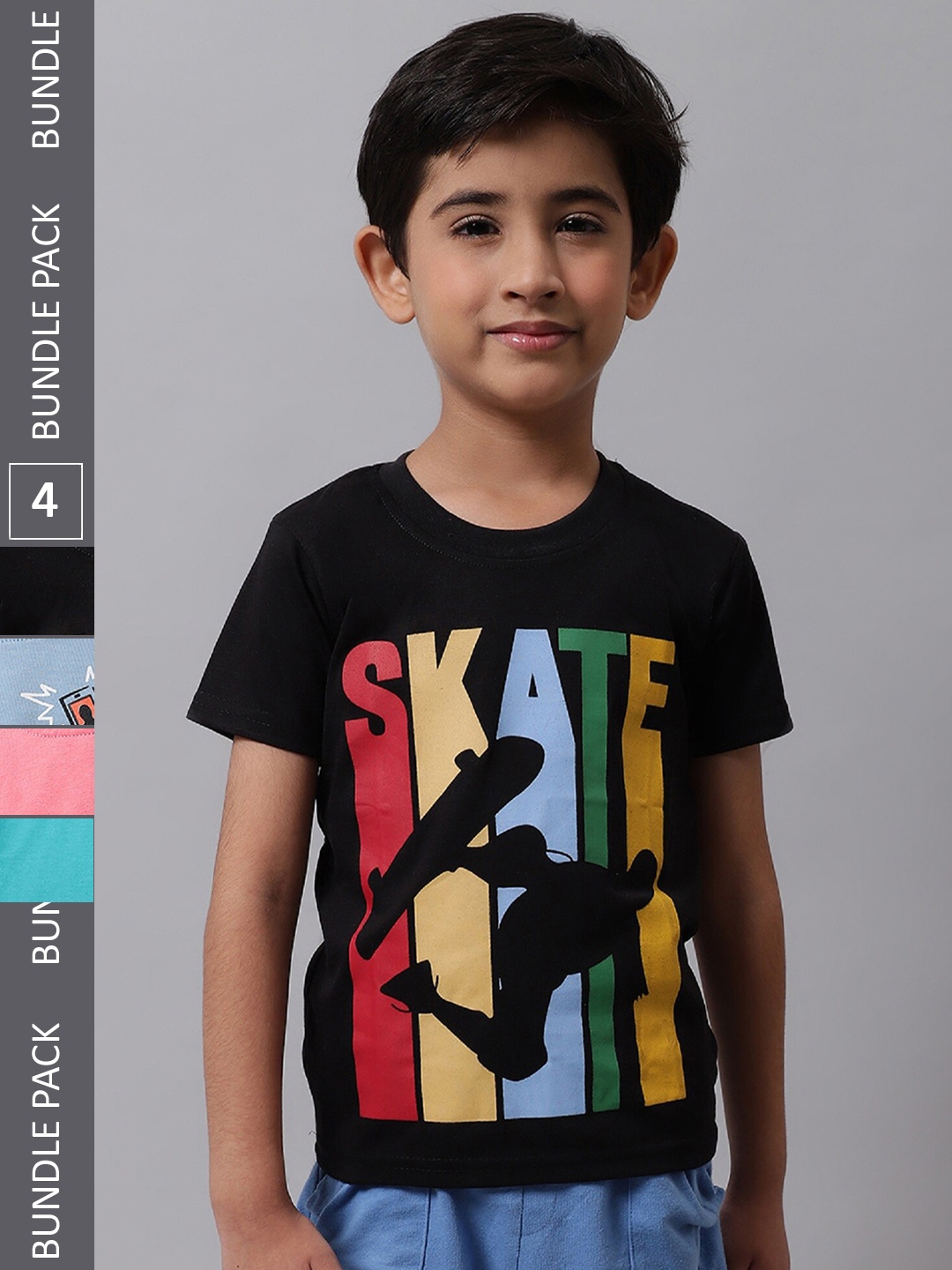 BAESD Boys Pack Of 4 Printed Cotton T-shirt, Black