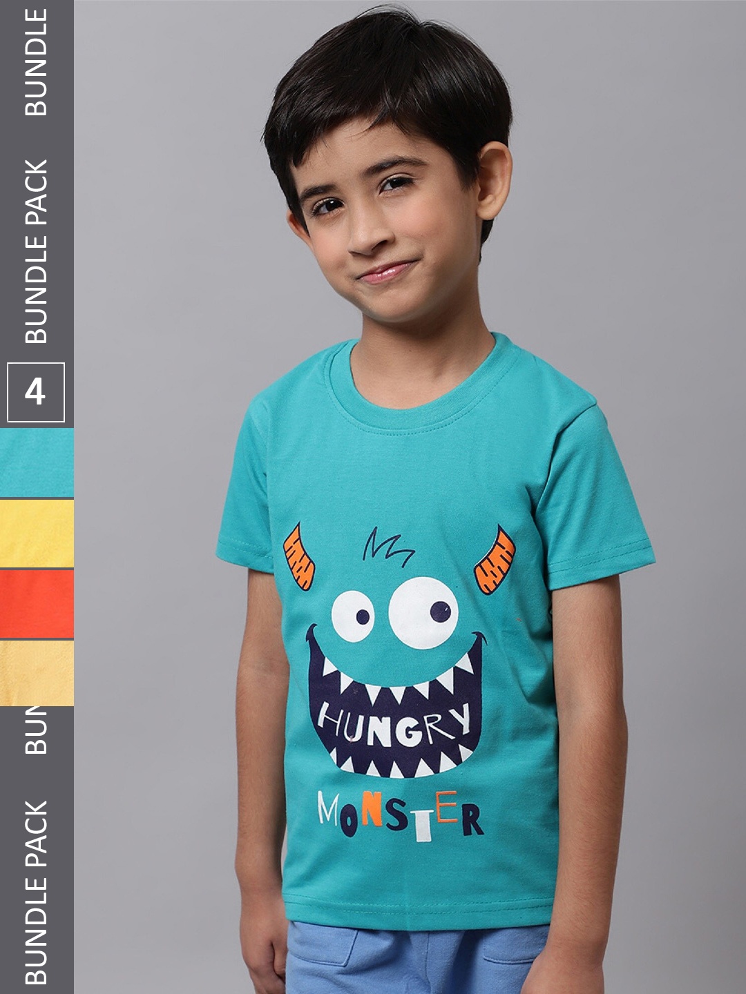 BAESD Boys Pack Of 4 Graphic Printed Cotton T-Shirt, Turquoise blue