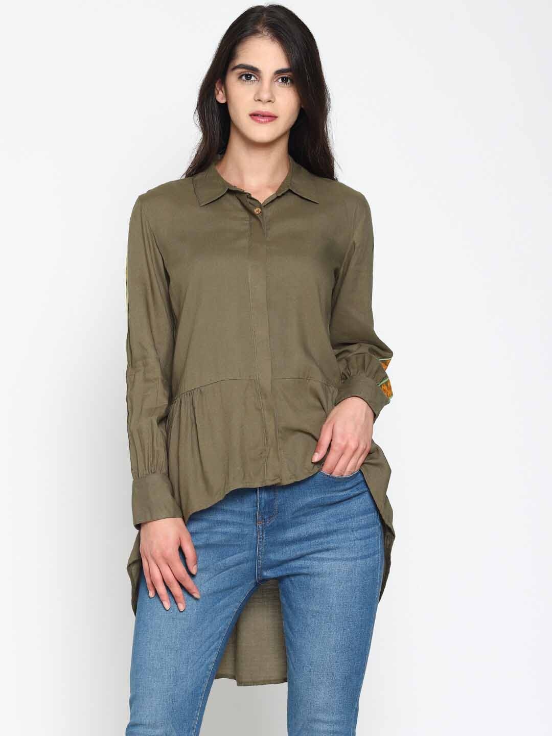 UNTUNG Standard Raglan Sleeves Casual Shirt With High-Low Hem & Embroidered Sleeves, Olive
UNTUNG Standard Raglan Sleeves Casual Shirt With High-Low Hem & Embroidered Sleeves, Olive