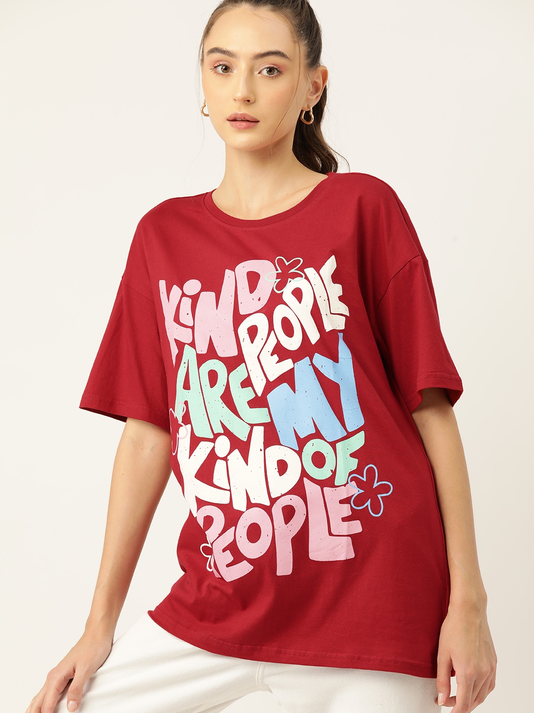 DressBerry Women Red & White Typography Printed Drop-Shoulder Sleeves Pure Cotton T-shirt
DressBerry Women Red & White Typography Printed Drop-Shoulder Sleeves Pure Cotton T-shirt