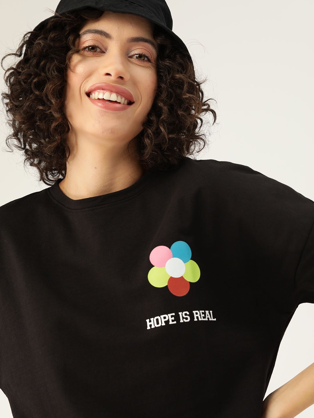 Mast & Harbour Women Typography Drop-Shoulder Sleeves Pure Cotton Boxy T-shirt, Black
Mast & Harbour Women Typography Drop-Shoulder Sleeves Pure Cotton Boxy T-shirt, Black
