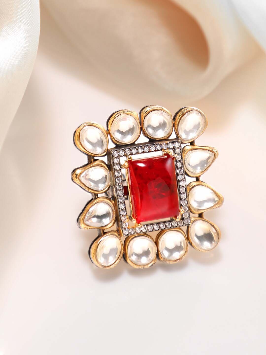 Rubans 24K Gold Plated Ruby Red White Kundan & CubicZirconia Studded Luxe Adjustable Ring
Rubans 24K Gold Plated Ruby Red White Kundan & CubicZirconia Studded Luxe Adjustable Ring