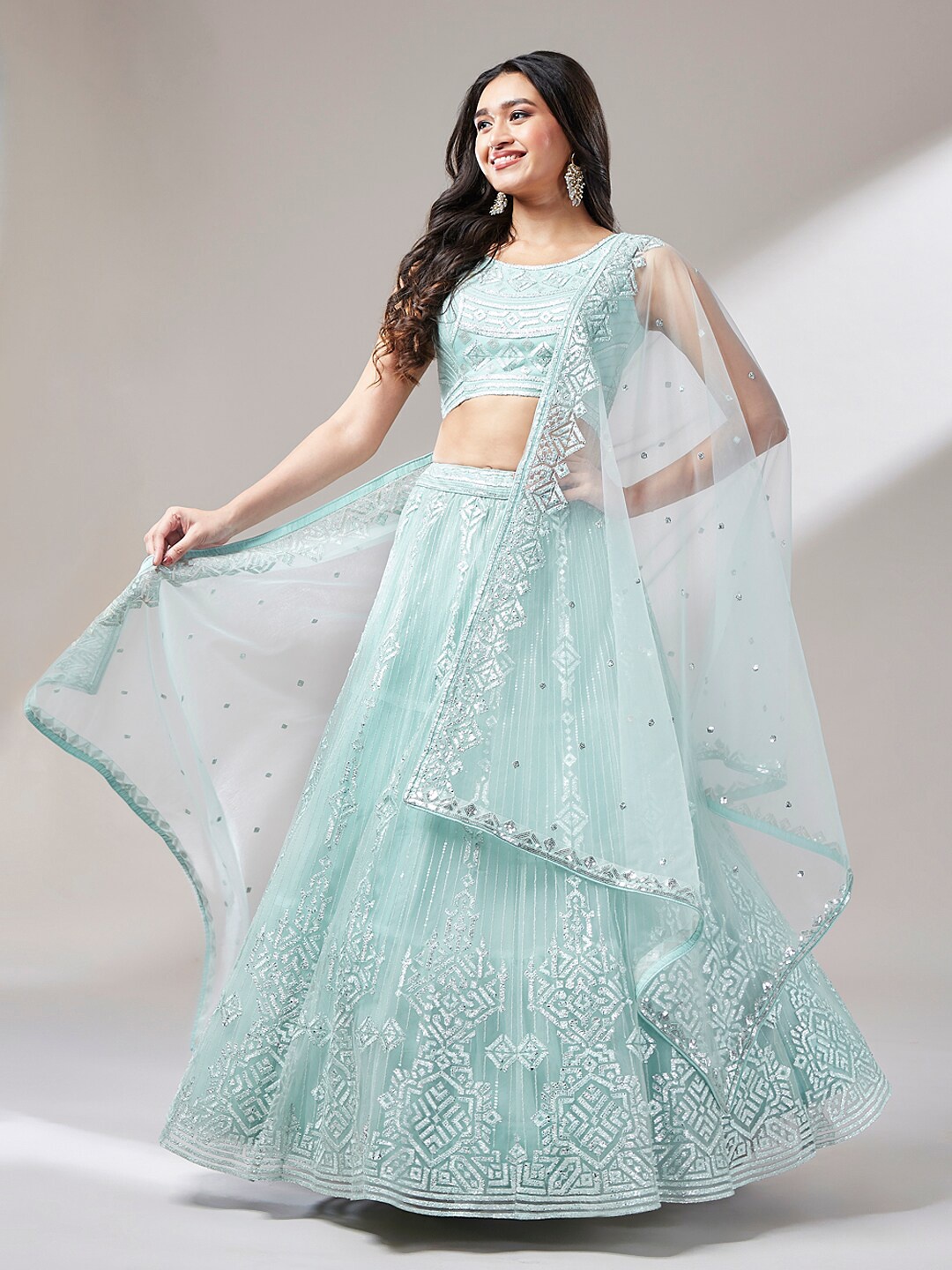 panchhi Embroidered Sequinned Semi-Stitched Net Lehenga & Unstitched Blouse With Dupatta, Turquoise blue
panchhi Embroidered Sequinned Semi-Stitched Net Lehenga & Unstitched Blouse With Dupatta, Turquoise blue