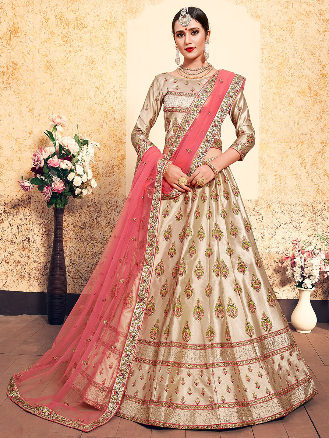 ODETTE Embroidered Semi-Stitched Lehenga & Unstitched Blouse With Dupatta, Beige
ODETTE Embroidered Semi-Stitched Lehenga & Unstitched Blouse With Dupatta, Beige