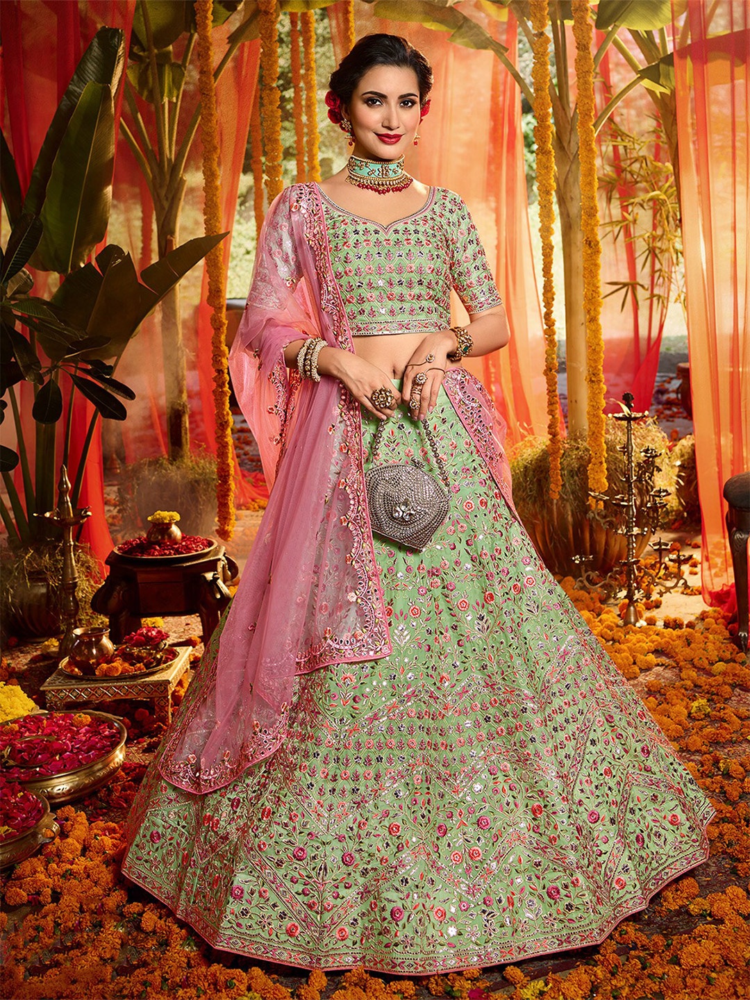 ODETTE Embroidered Semi-Stitched Lehenga & Unstitched Blouse With Dupatta, Green
ODETTE Embroidered Semi-Stitched Lehenga & Unstitched Blouse With Dupatta, Green