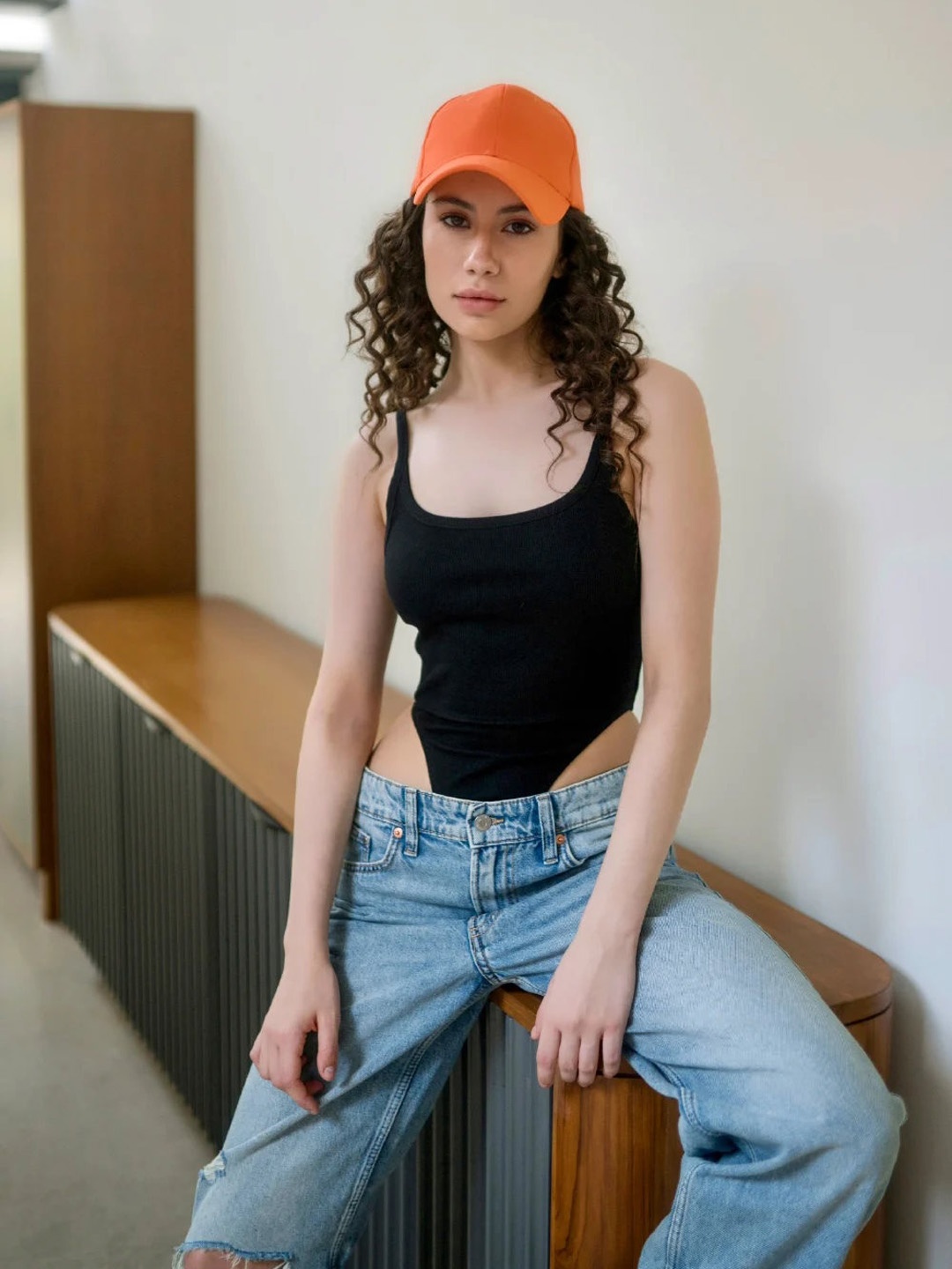 COLOR CAPITAL Ribbed High Cut Bodysuit, Black