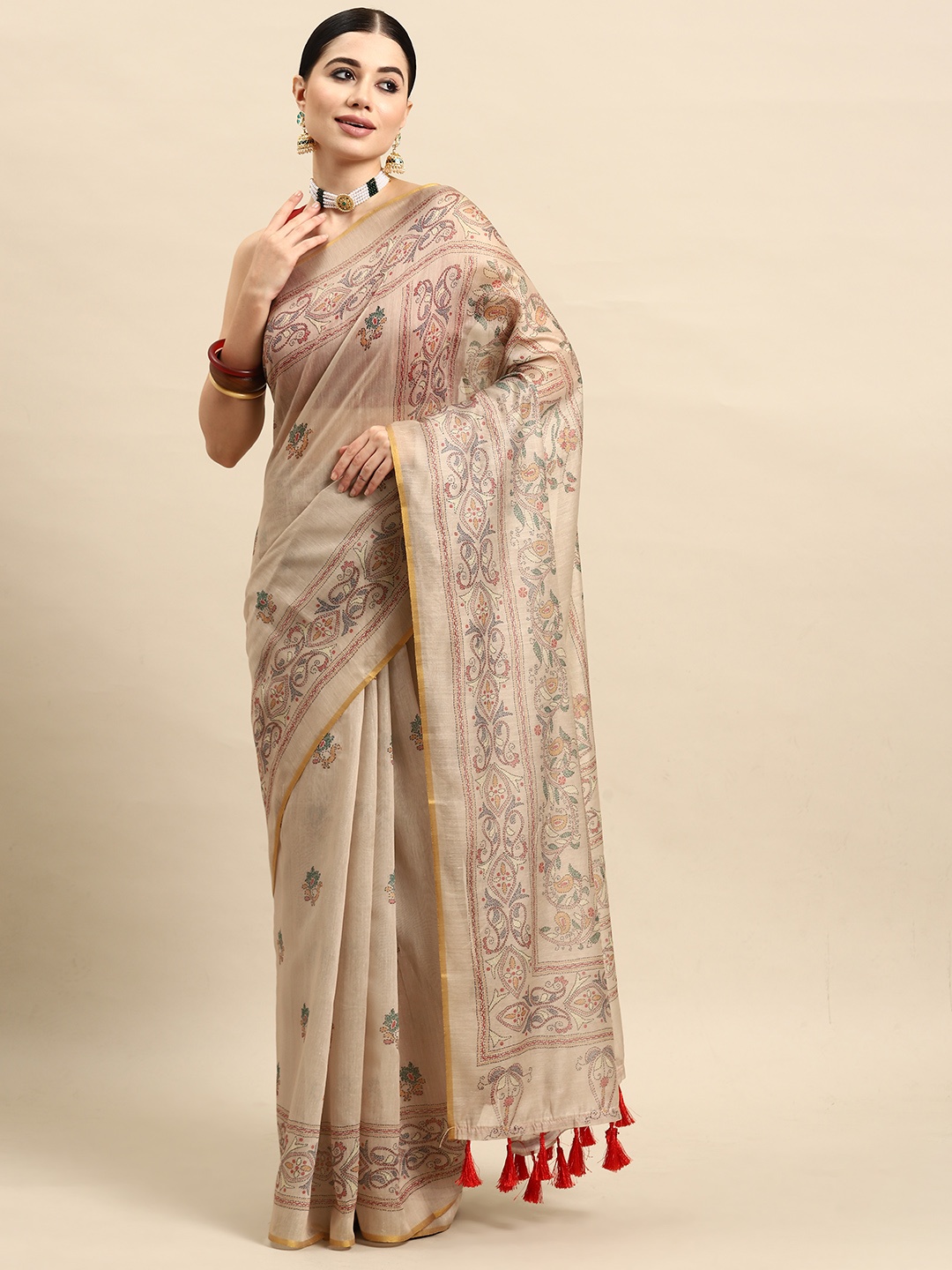 Silk Land Kalamkari Chanderi Cotton Digital Print Saree with Tasselled, Beige
Silk Land Kalamkari Chanderi Cotton Digital Print Saree with Tasselled, Beige