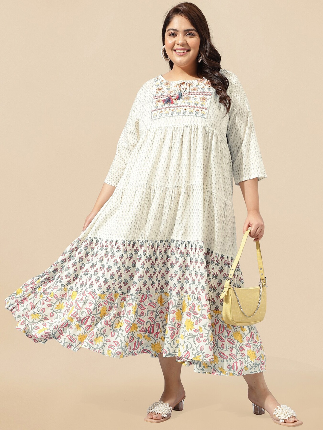 MIRCHI FASHION White Plus Size Floral Printed Neck Embroidered Tiered Empire Ethnic Dress
MIRCHI FASHION White Plus Size Floral Printed Neck Embroidered Tiered Empire Ethnic Dress