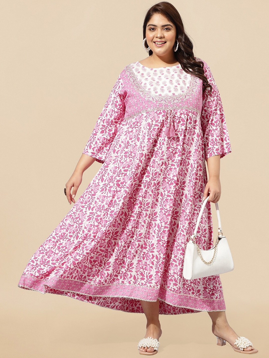 MIRCHI FASHION White & Pink Plus Size Floral Printed Embellished Empire Ethnic Dress
MIRCHI FASHION White & Pink Plus Size Floral Printed Embellished Empire Ethnic Dress