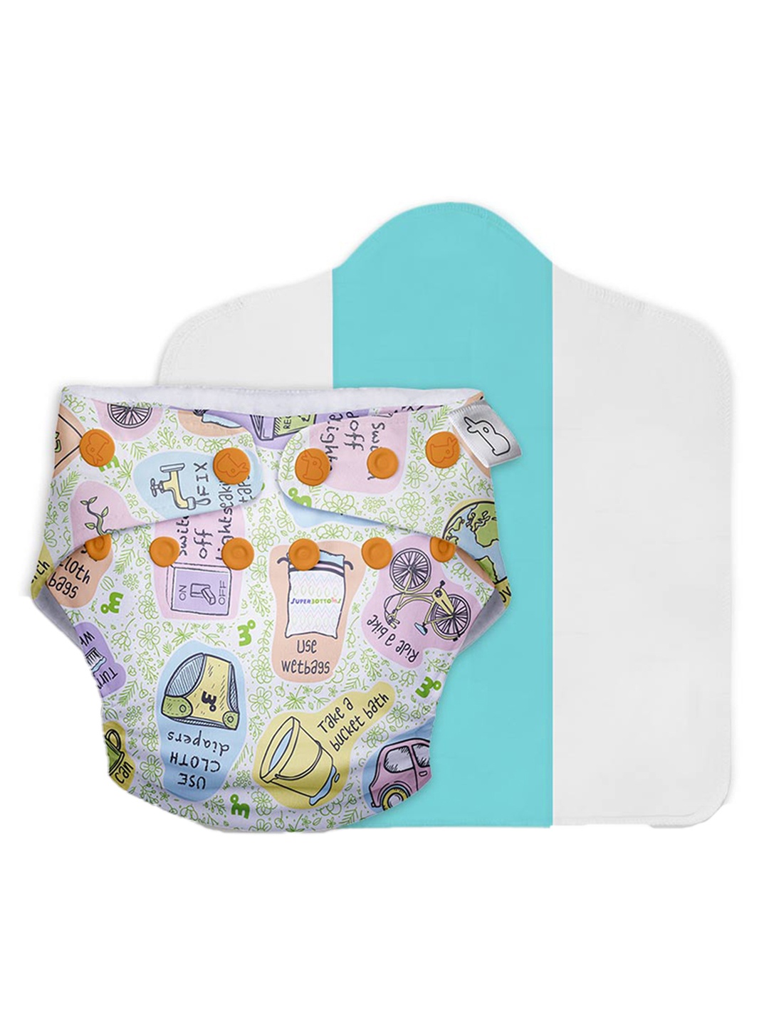 SuperBottoms Kids White Printed UNO Cloth Diaper with Dry Feel Magic Pad