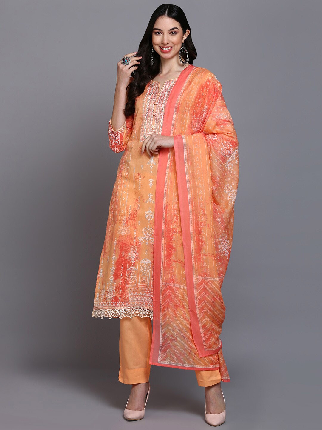 AHIKA Ethnic Motifs Printed Thread Work Pure Cotton Kurta with Trousers & With Dupatta, Orange
AHIKA Ethnic Motifs Printed Thread Work Pure Cotton Kurta with Trousers & With Dupatta, Orange