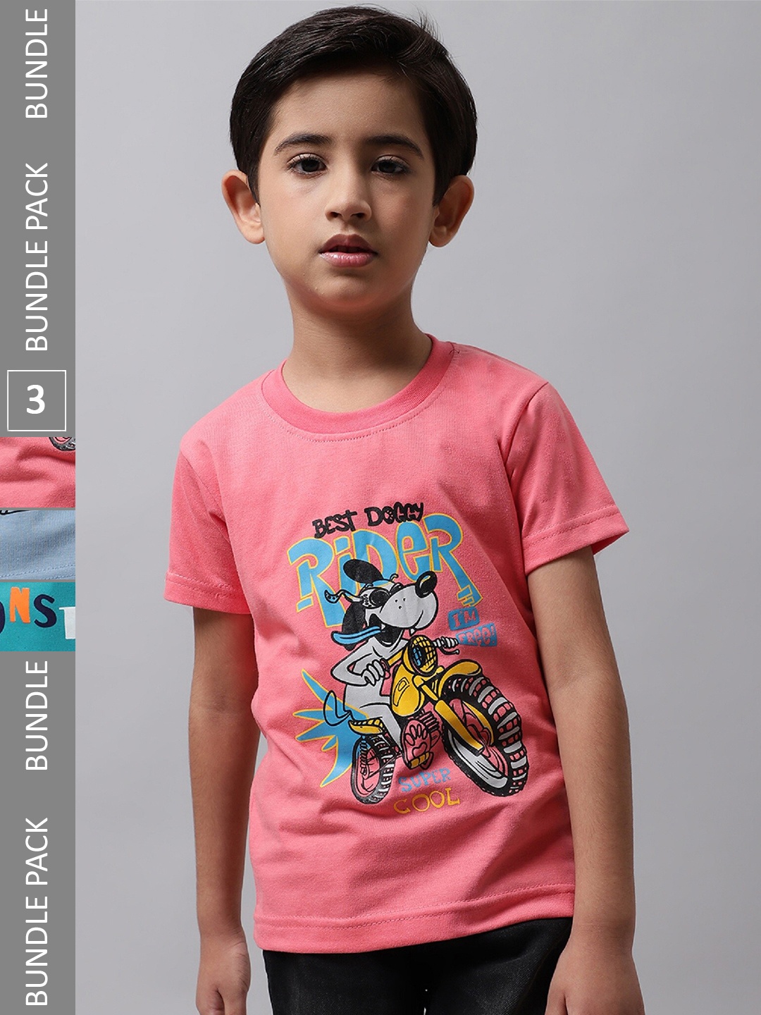 BAESD Boys Pack Of 3 Graphic Printed Cotton T-shirt, Pink