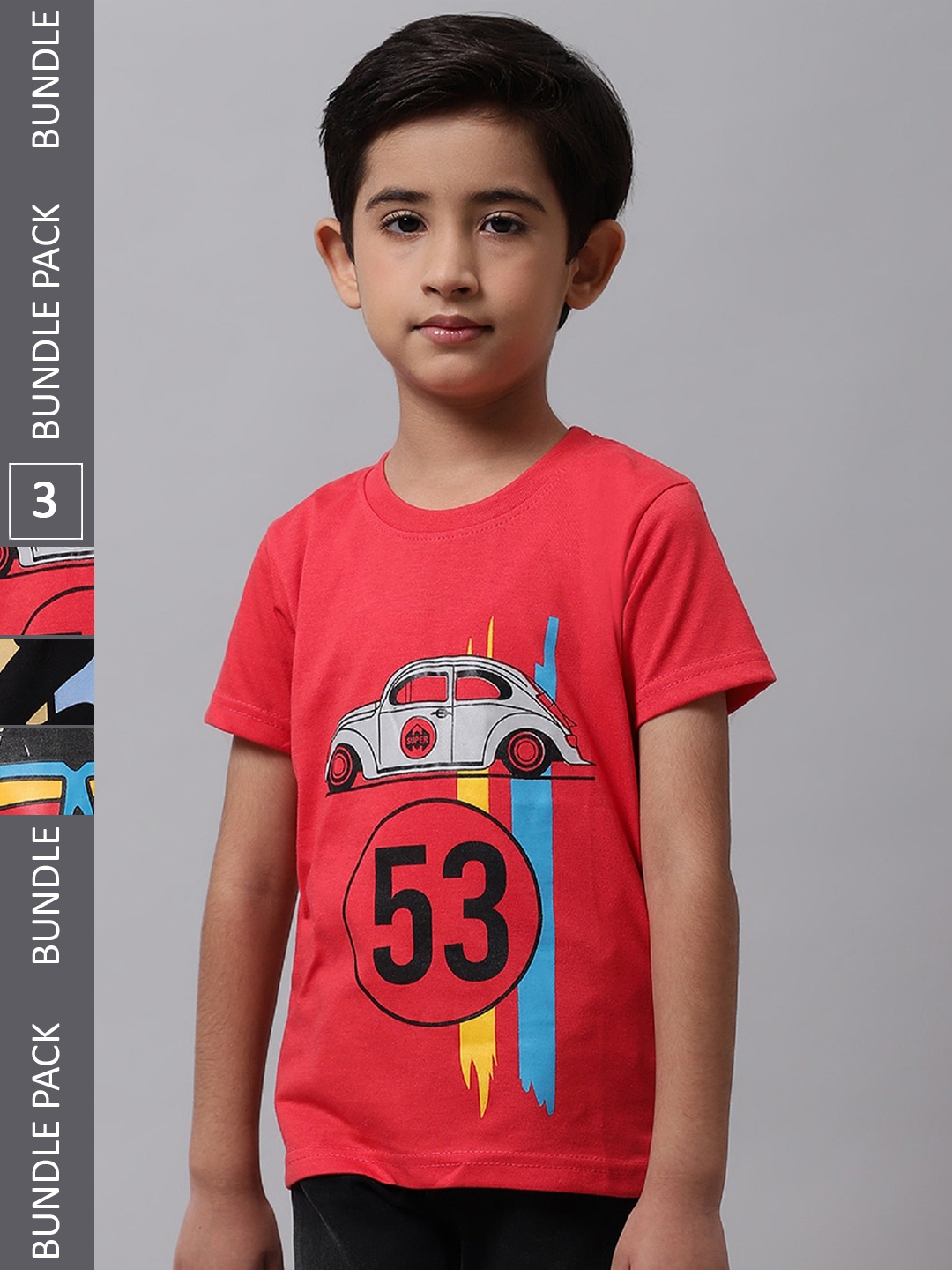 BAESD Boys Pack Of 3 Graphic Printed Short Sleeves Cotton T-shirt, Black
